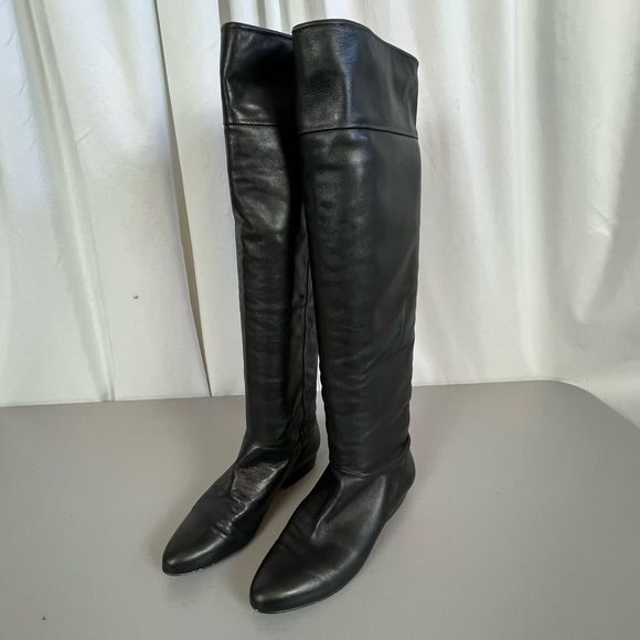SOLD                POUR LA VICTORIE WOMENS KNEE HIGH LEATHER BOOTS BLACK SIZE 8 - Picture 3 of 8